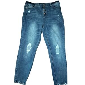 Vanilla Star High Rise Skinny Jeans Distressed Blue Button Fly Womens Size 15